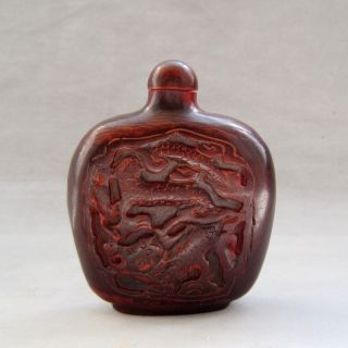 Chinese 100% Ox Horn Carved Dragon Sika Deer Snuff Bottle photo