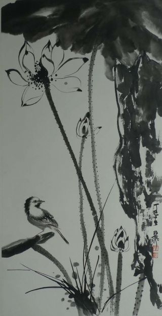 Excellent Chinese Mounted Painting Of Flower & Bird By Xie Zhiliu photo