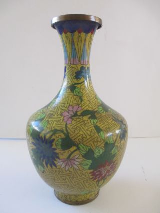 Chinese Antique Yellow Cloisonne Vase With Flower Design photo