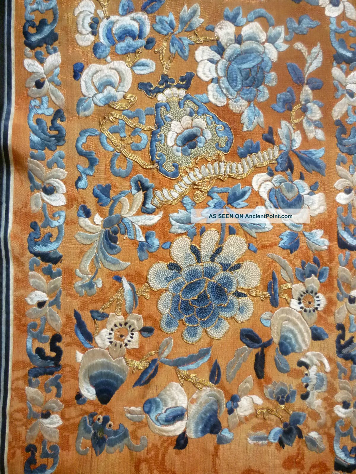Chinese Embroidered Silk And Metallic Panel,  Qing Dynasty,  19th Century,  56in. Robes & Textiles photo