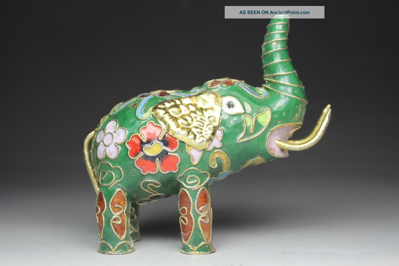 Chinese Handwork Cloisonne Elephant Flower Statues Other photo