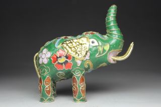 Chinese Handwork Cloisonne Elephant Flower Statues photo