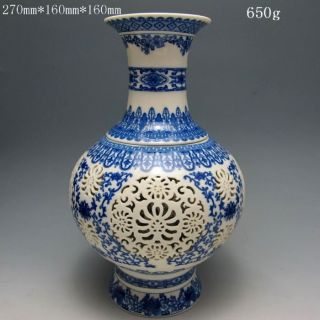 Set 2 Pieces Hollowed Chinese Blue And White Porcelain Big Vase Nr/nc1743 photo