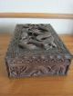 Antique 19th Century Chinese Wooden Box Beautifully Carved Dragon Lock & Key Boxes photo 1