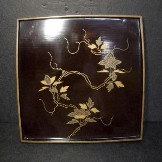 F153: Real Old Japanese Lacquer Ware Dinner Tray With Flower Makie photo