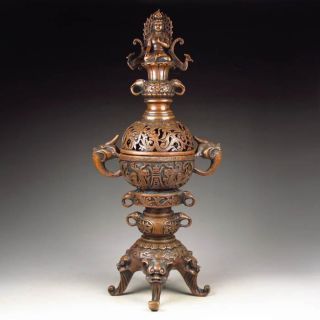 Chinese Bronze Incense Burner W Buddha & Xuande Mark Nr photo