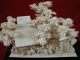Hand Crafted Japanese Art Ox Bone Miniature Temple Scene Statues photo 1