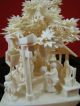 Hand Crafted Japanese Art Ox Bone Miniature Temple Scene Statues photo 5