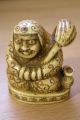 Vintage Japanese Netsuke Faux Ivory Ox Bone Old Antique Signed God Budda Monk Netsuke photo 1