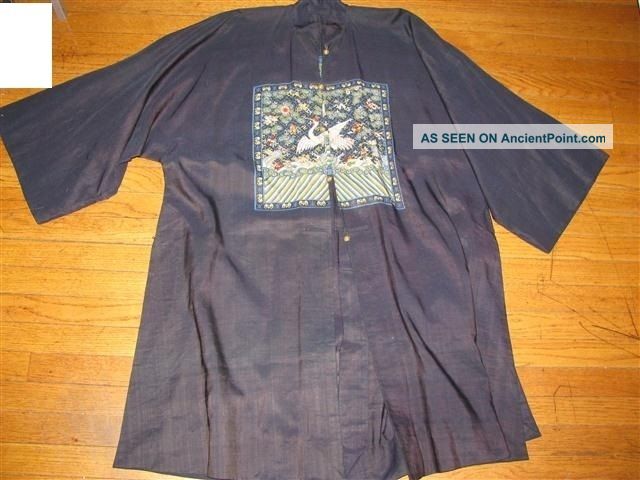 Dark Blue Linen Rank Badge Chinese Robe - Rare,  Antique Robes & Textiles photo