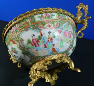 Rare 18thc Chinese Qianlong Famille Verte Figural Bronze Mounted Punch Bowl photo