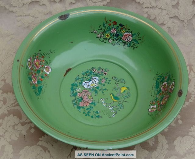 Antique Old Chinese Export Large 16” Green Enameled Bowl Tazza Basin Rare Bowls photo