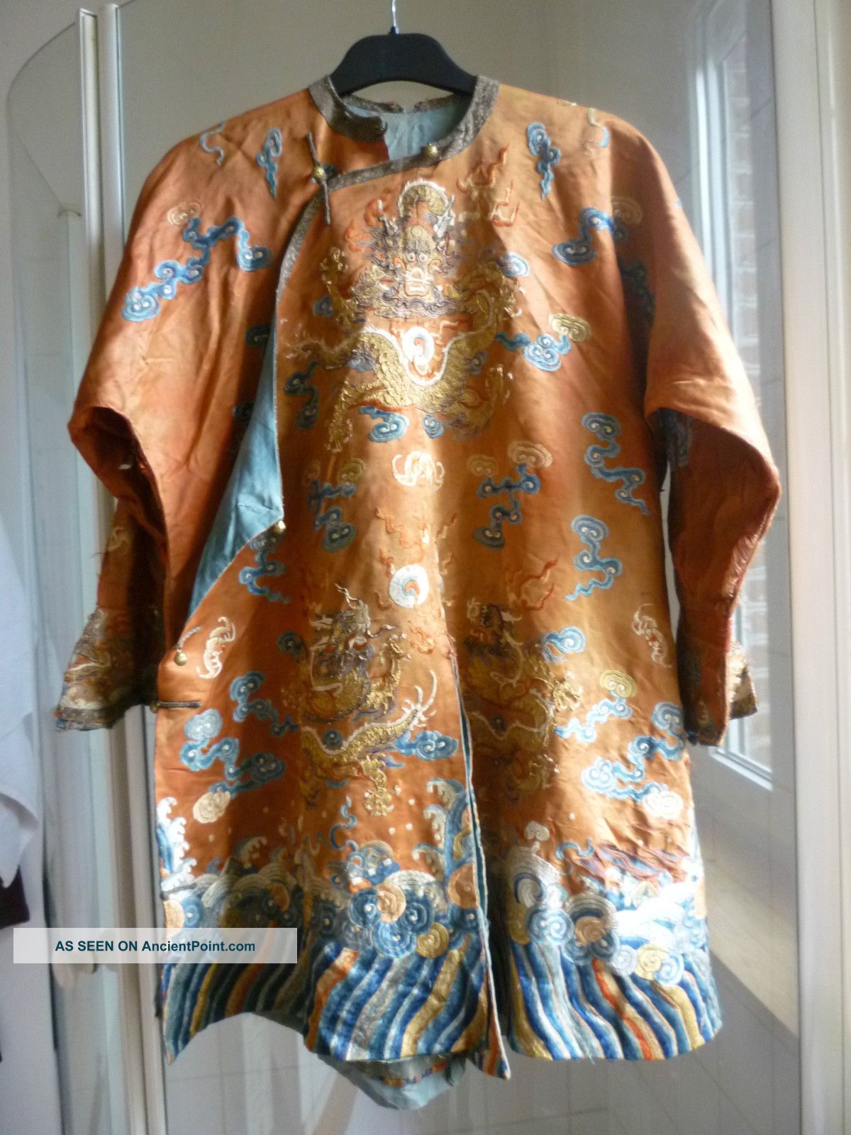 Chinese Embroidered Silk And Gold Metal 5 - Clawed Dragon Robe,  Qing,  Circa 1800 Robes & Textiles photo