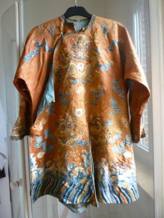 Chinese Embroidered Silk And Gold Metal 5 - Clawed Dragon Robe,  Qing,  Circa 1800 photo