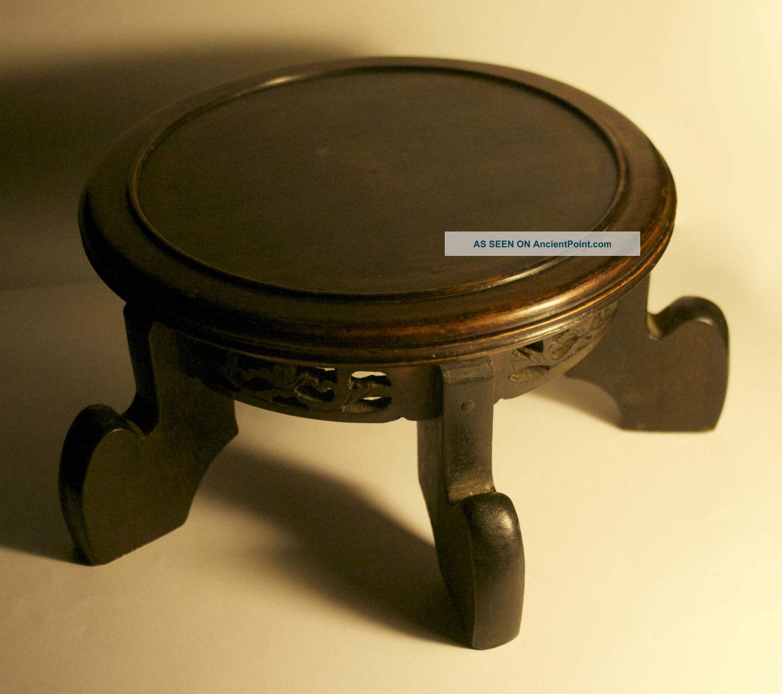 19th C Qing Chinese Large Hardwood Stand With Patina & Floral Motifs Other photo