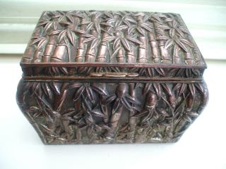 Antique Japanese Copper Box Heavily Embossed With Bamboo - Weighs Nearly 1 Kilo photo