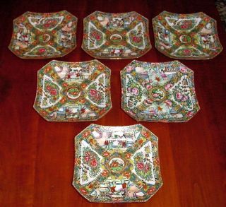 6 Chinese Export Rose Medallion Octagonal Or Square Plates - Nr photo