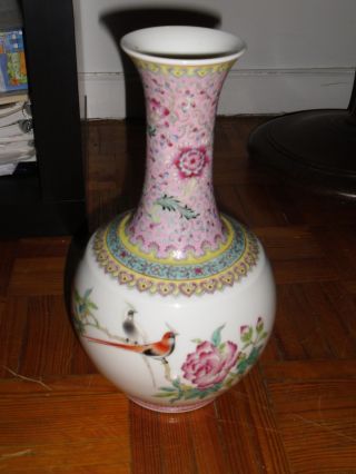 Very Good Chinese Porcelain Vase Quialong ? Marked Signed With 2 Birds Perfect photo