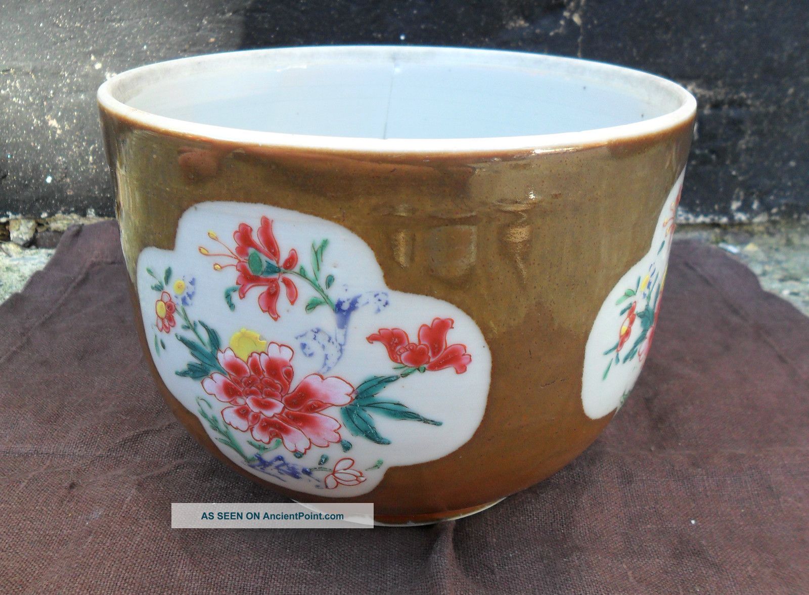 18th Century Chinese Porcelain Cafe Au Lait Jardinaire Irridescent Decoration Porcelain photo