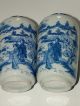 Pair Of Antique Chinese Export Porcelain Blue Geisha Girl Temple Vases Vases photo 4