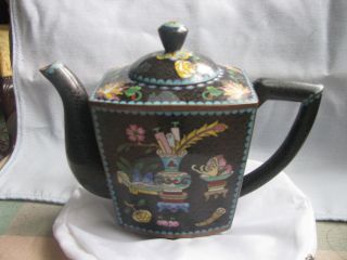 Antique 1900 Cloisonne Amazing Unique Shaped Teapot Scrolls photo