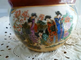 Stunning Vintage Oriental Bowl Vivid Colors W Geishas Florals W Gold Accents. photo