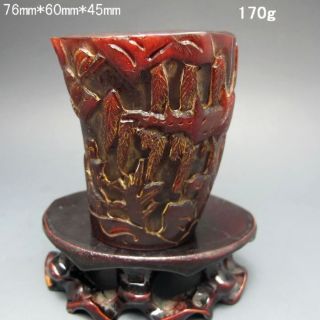 Old Antique 18 - 19th Chinese Ox Horn Hand - Carved Jiao Cup Nr/bg2018 photo