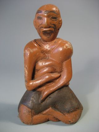 Fine Rare Old Carved Wood Buddhist Monk Sculpture From Java Indonesia Ca.  1900 photo