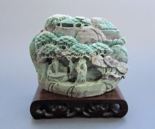 697g Chinese Dushan Jade Carved Pine Old Man Statue photo