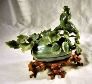 Stunning Early C20th Chinese Jade Carving - Song Birds On A Melon photo