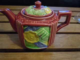 Antique Japanese Teapot Marked Made In Japan In Black Bright Colors Glazed photo