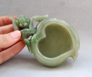 18 - 19th C.  Chinese Hetian Jade Carved Peach Brush Washer photo