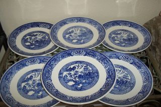 Blue & White Antique Chinese Plates Set Of Six photo