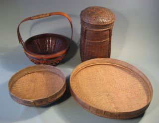 Fine Old 4 South East Asian Basket Basketry Items Mid 20th Century photo