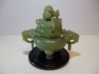 Antique Chinese Lion & Dragon Incense Lamp Old Jade Box photo