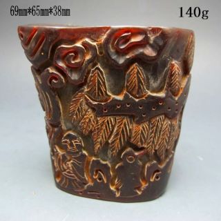 Old Antique 18 - 19th Chinese Ox Horn Carved Old Man Jiao Cup Nr/pc2036 photo
