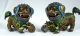 Pair Old Chinese Gold Wash Silver And Enamel Filigree Canton Foo Dogs Foo Dogs photo 4