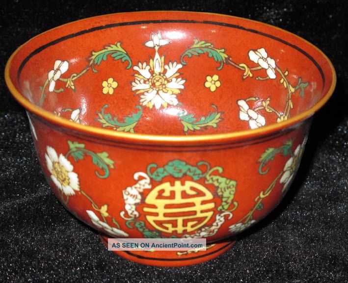 Chinese Collectible Red Porcelain Bowl Size Diameter 12cm Tall 7cm Bowls photo