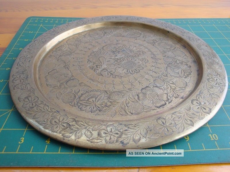 Hindu Bronze Plate Engraved By Hand.  19th Century. India photo