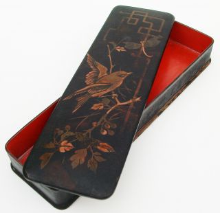 Stunning Fine Antique Wooden Lacquered Japanese Brush Pen Box Oriental Chinese photo