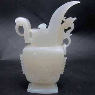 Chinese Afghanistan Jade Dragon Ear Two Dragon Face Vase Nr photo