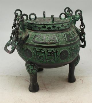 Chinese / Tibetan Verdigris Bronze Urn / Planter With Lid - 20cm High photo
