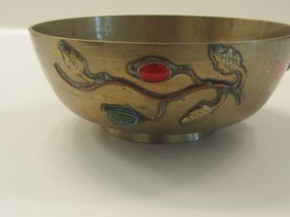 Wonderful Japanese Meji Period Copper,  Brass Mixed Metal Bowl With Inlaid Stones photo