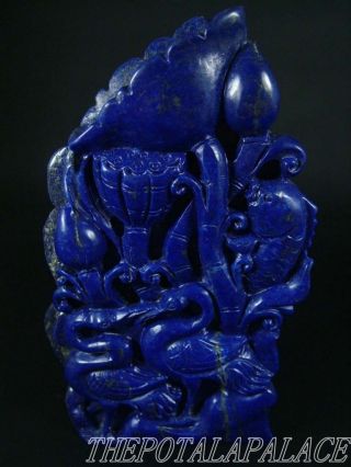 Rare Big Old Chinese Lapis Lazuli Stone Statue~mandarin Ducks/lotus/fishes photo