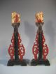 Pair China Chinese Carved Gilded & Lacquer Wood Foo Lions On Stands 20th C. Foo Dogs photo 1