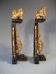 Pair China Chinese Carved Gilded & Lacquer Wood Foo Lions On Stands 20th C. Foo Dogs photo 2