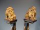 Pair China Chinese Carved Gilded & Lacquer Wood Foo Lions On Stands 20th C. Foo Dogs photo 4