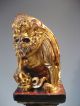 Pair China Chinese Carved Gilded & Lacquer Wood Foo Lions On Stands 20th C. Foo Dogs photo 6