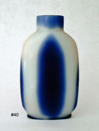 Antique Chinese Glass Snuff Bottle,  Blue Overlay On White photo