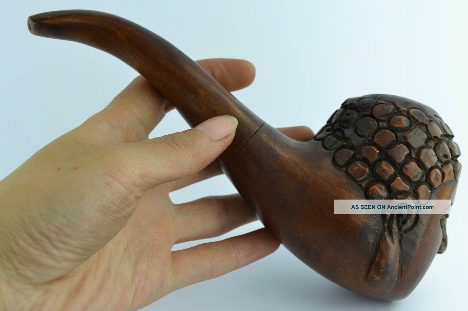 China Collectibles Old Decorated Handwork Wood Carving Buddha Smoking Tool +++++ Uncategorized photo